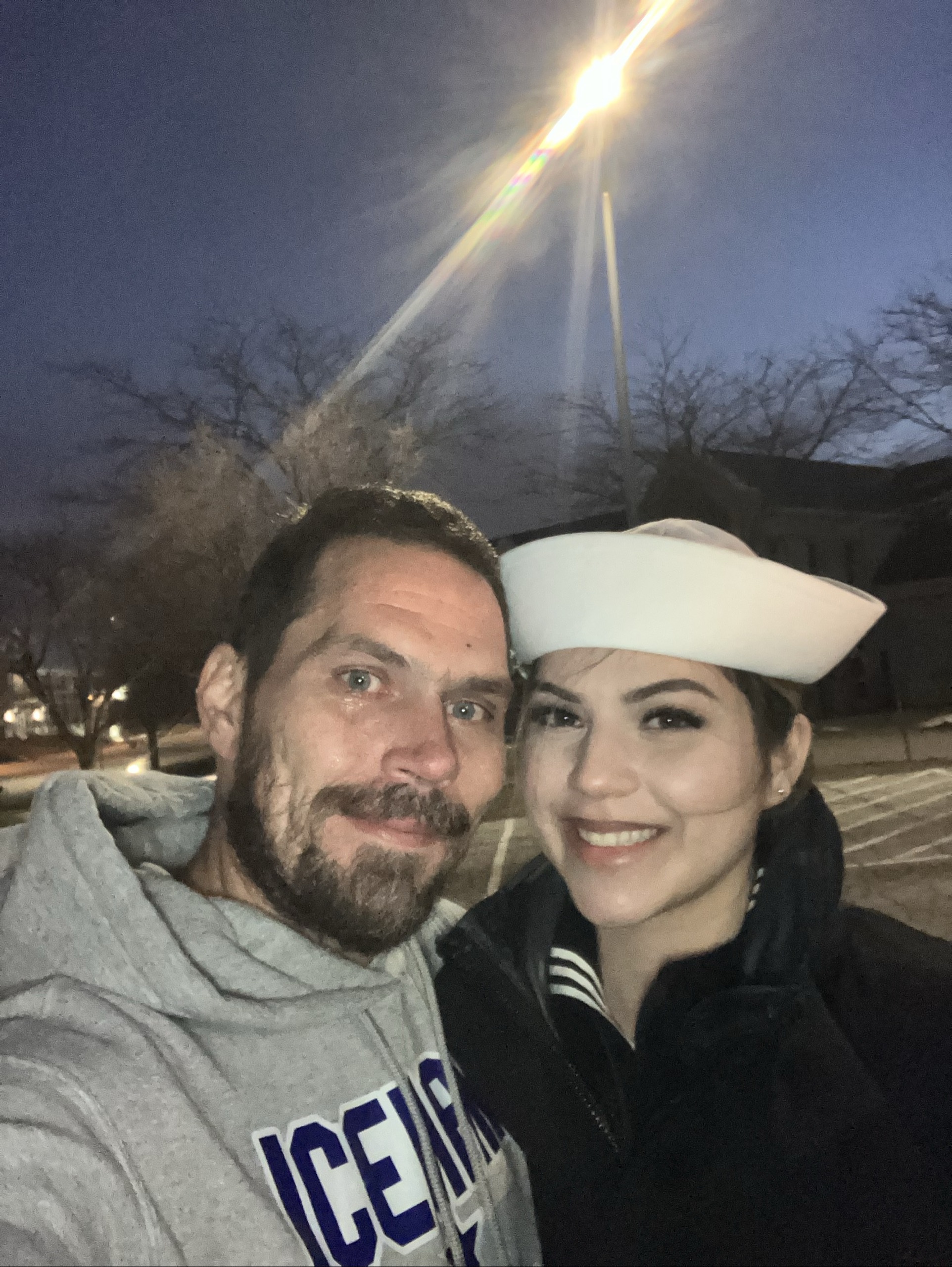 Dominic with a female service member